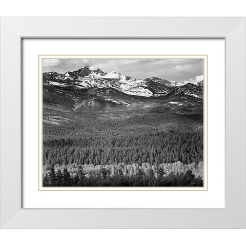 Longs Peak from Road, Rocky Mountain National Park, Colorado, 1941 White Modern Wood Framed Art Print with Double Matting by Adams, Ansel