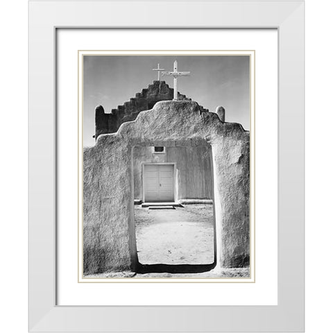 Front view of entrance, Church, Taos Pueblo National Historic Landmark, New Mexico, 1942 White Modern Wood Framed Art Print with Double Matting by Adams, Ansel