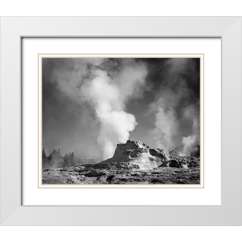 Castle Geyser Cove, Yellowstone National Park, Wyoming, ca. 1941-1942 White Modern Wood Framed Art Print with Double Matting by Adams, Ansel