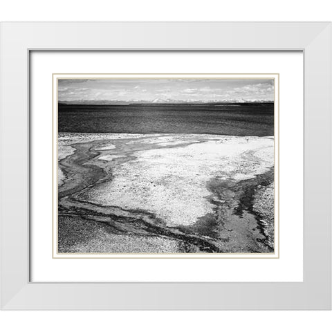 Yellowstone Lake - Hot Springs Overflow, Yellowstone National Park, Wyoming, ca. 1941-1942 White Modern Wood Framed Art Print with Double Matting by Adams, Ansel