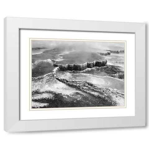 Aerial view of Jupiter Terrace, Yellowstone National Park, Wyoming ca. 1941-1942 White Modern Wood Framed Art Print with Double Matting by Adams, Ansel