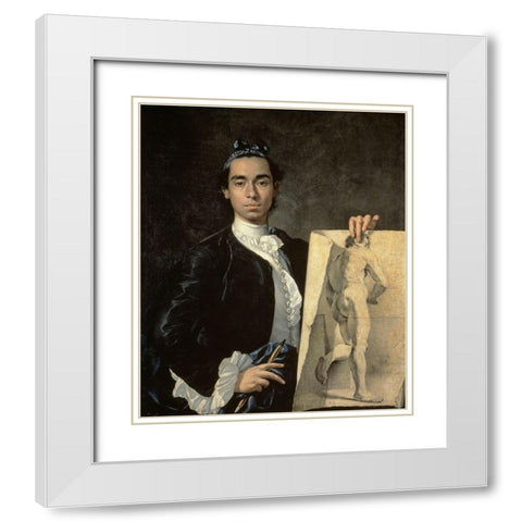 Custom Crop - Portrait of The Artist Holding a Life Study White Modern Wood Framed Art Print with Double Matting by Melendez, Luis Egidio