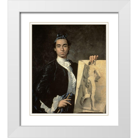 Custom Crop - Portrait of The Artist Holding a Life Study White Modern Wood Framed Art Print with Double Matting by Melendez, Luis Egidio