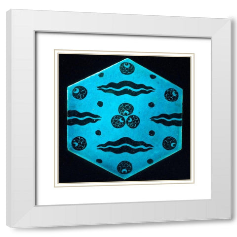 Blue Hexagonal Tile White Modern Wood Framed Art Print with Double Matting by Artisan, Unknown 17th Century Syrian