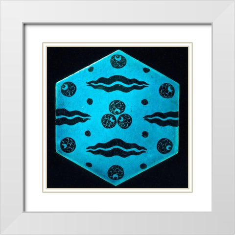 Blue Hexagonal Tile White Modern Wood Framed Art Print with Double Matting by Artisan, Unknown 17th Century Syrian
