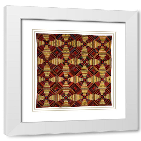 Quilt, Log Cabin Pattern, Pineapple variation White Modern Wood Framed Art Print with Double Matting by Needleworker, Unknown 19th Century American