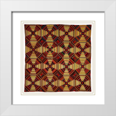 Quilt, Log Cabin Pattern, Pineapple variation White Modern Wood Framed Art Print with Double Matting by Needleworker, Unknown 19th Century American
