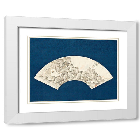 Landscape with Scholar Playing a Lute (Qin) White Modern Wood Framed Art Print with Double Matting by Painter, Unknown 19th Century Chinese