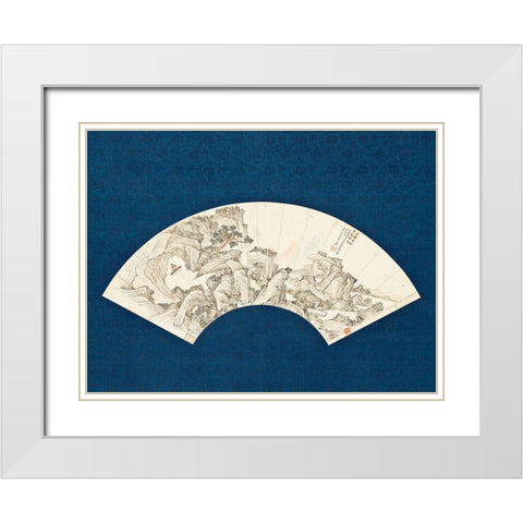 Landscape with Scholar Playing a Lute (Qin) White Modern Wood Framed Art Print with Double Matting by Painter, Unknown 19th Century Chinese