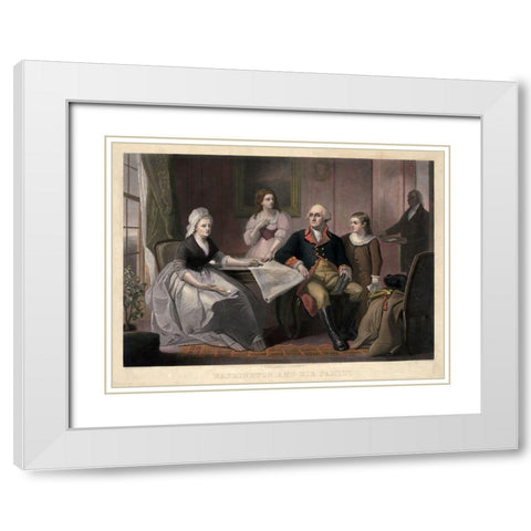 Washington and His Family White Modern Wood Framed Art Print with Double Matting by Sartain, William