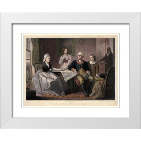 Washington and His Family White Modern Wood Framed Art Print with Double Matting by Sartain, William