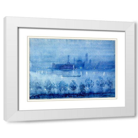 Blue Night, London White Modern Wood Framed Art Print with Double Matting by Pennell, Joseph