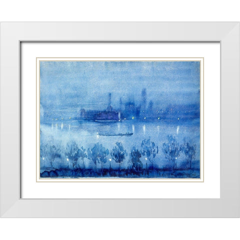 Blue Night, London White Modern Wood Framed Art Print with Double Matting by Pennell, Joseph