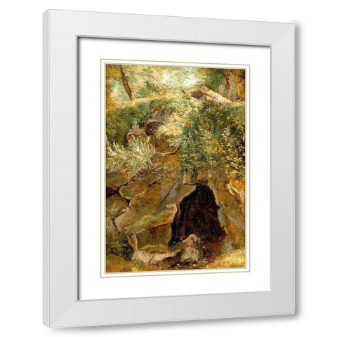 The Cave White Modern Wood Framed Art Print with Double Matting by Rousseau, Pierre Etienne Theodore