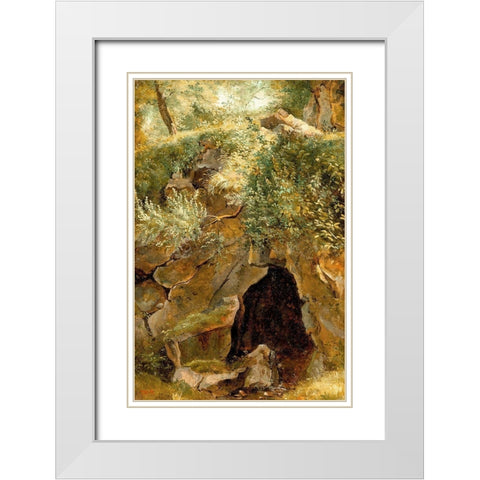 The Cave White Modern Wood Framed Art Print with Double Matting by Rousseau, Pierre Etienne Theodore