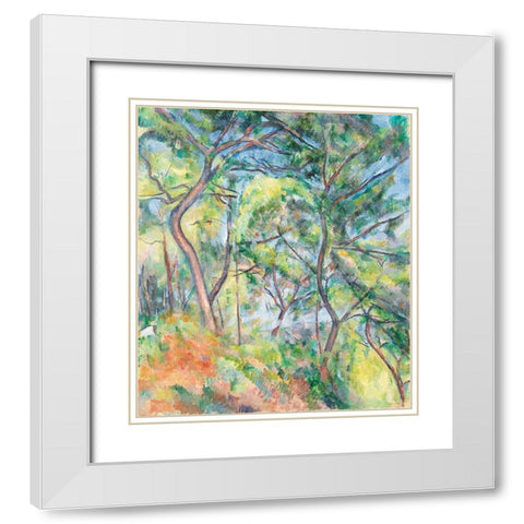 Sous-Bois White Modern Wood Framed Art Print with Double Matting by Cezanne, Paul