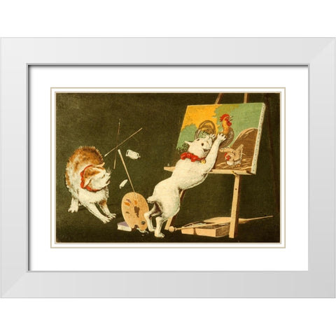 Canvas and Cats White Modern Wood Framed Art Print with Double Matting by Kiyochika, Kobayashi