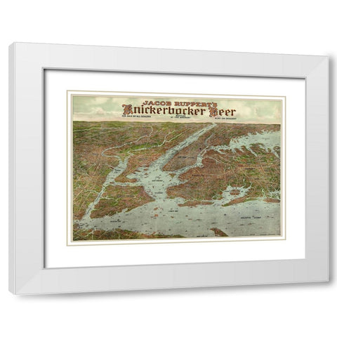 Panoramic view of New York City and vicinity, 1912 White Modern Wood Framed Art Print with Double Matting by Knickerbocker Beer,