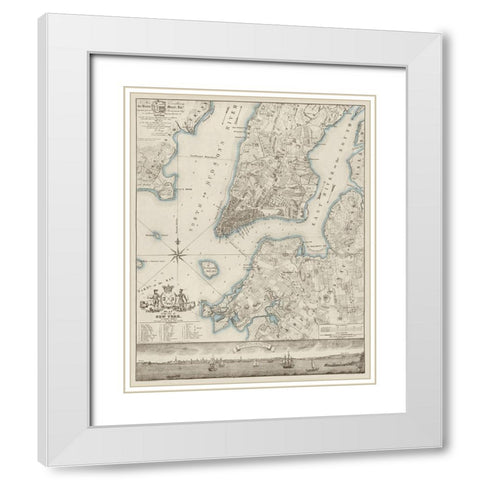 Plan of the City of New York, copied from the Ratzer Map - Decorative Blue Shading White Modern Wood Framed Art Print with Double Matting by New York Common Council,