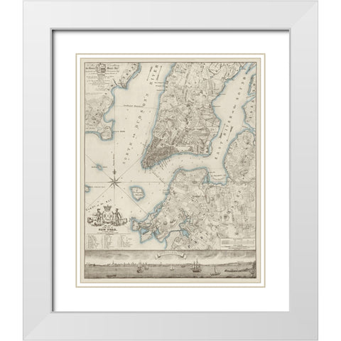 Plan of the City of New York, copied from the Ratzer Map - Decorative Blue Shading White Modern Wood Framed Art Print with Double Matting by New York Common Council,
