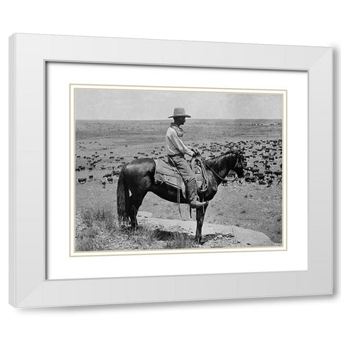 A Texas cowboy, 1907 White Modern Wood Framed Art Print with Double Matting by Smith, Erwin