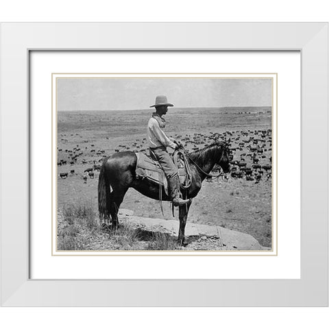 A Texas cowboy, 1907 White Modern Wood Framed Art Print with Double Matting by Smith, Erwin