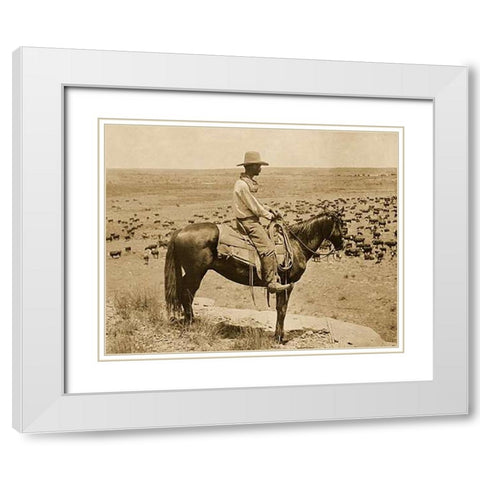 A Texas cowboy, 1907 - Sepia White Modern Wood Framed Art Print with Double Matting by Smith, Erwin