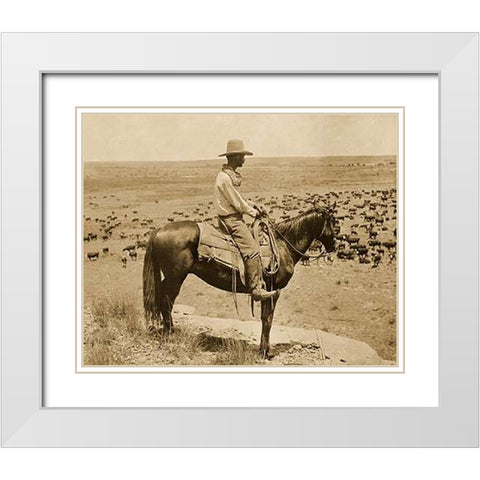 A Texas cowboy, 1907 - Sepia White Modern Wood Framed Art Print with Double Matting by Smith, Erwin