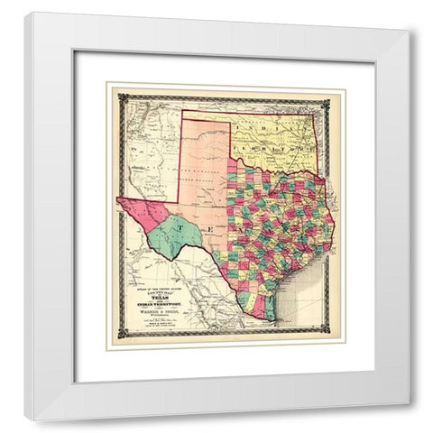 County Map of Texas, and Indian Territory, 1874 White Modern Wood Framed Art Print with Double Matting by H.H. Lloyd and Company