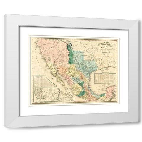 A map of the United States of Mexico : as organized and defined by the several acts of the Congress  White Modern Wood Framed Art Print with Double Matting by Tanner, Henry Schenck