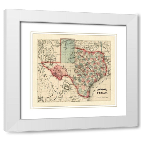 Schonbergs map of Texas, 1866 White Modern Wood Framed Art Print with Double Matting by Schonberg and Co.,