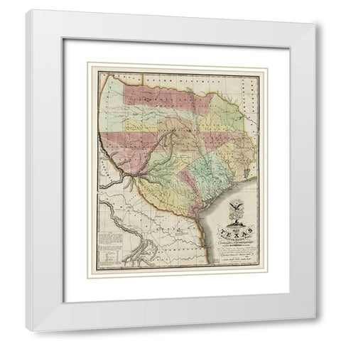 Map of Texas with parts of the adjoining states, 1837 White Modern Wood Framed Art Print with Double Matting by Tanner, Henry Schenck