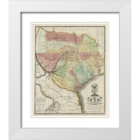 Map of Texas with parts of the adjoining states, 1837 White Modern Wood Framed Art Print with Double Matting by Tanner, Henry Schenck