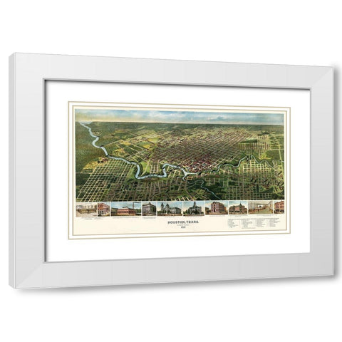 Houston, Texas, 1891 White Modern Wood Framed Art Print with Double Matting by Cartographer, Unknown 19th Century