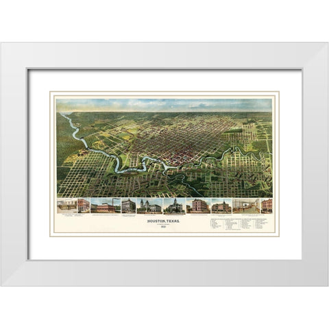Houston, Texas, 1891 White Modern Wood Framed Art Print with Double Matting by Cartographer, Unknown 19th Century