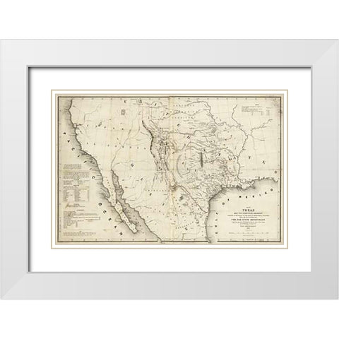 Map of Texas and the countries adjacent, 1844 White Modern Wood Framed Art Print with Double Matting by H. Emory, William H., Emory, William