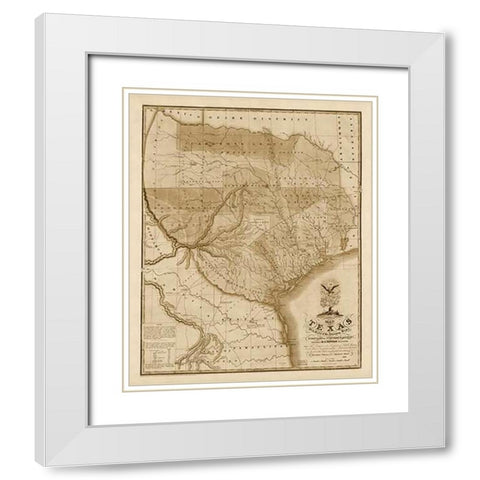 Map of Texas with parts of the adjoining states, 1837 - Decorative Sepia White Modern Wood Framed Art Print with Double Matting by Tanner, Henry Schenck