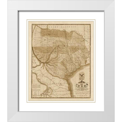 Map of Texas with parts of the adjoining states, 1837 - Decorative Sepia White Modern Wood Framed Art Print with Double Matting by Tanner, Henry Schenck