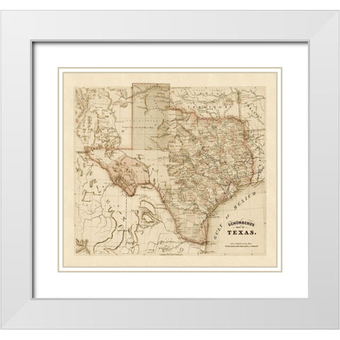 Schonbergs map of Texas, 1866 White Modern Wood Framed Art Print with Double Matting by Schonberg and Co.,