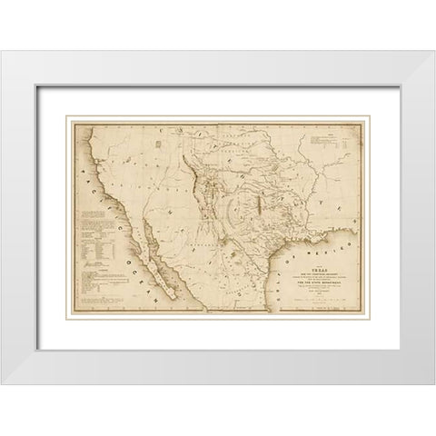 Map of Texas and the countries adjacent, 1844 - Decorative Sepia White Modern Wood Framed Art Print with Double Matting by H. Emory, William H., Emory, William
