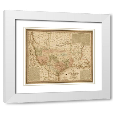 New map of Texas : with the contiguous American and Mexican states, 1835 - Decorative Sepia White Modern Wood Framed Art Print with Double Matting by Mitchell, S. Augustus