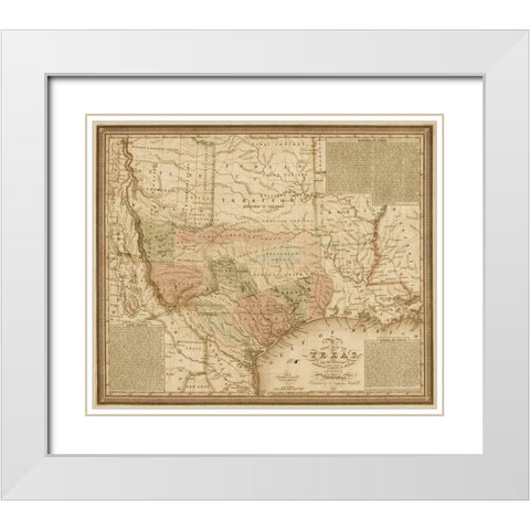 New map of Texas : with the contiguous American and Mexican states, 1835 - Decorative Sepia White Modern Wood Framed Art Print with Double Matting by Mitchell, S. Augustus