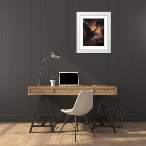 A Newborn Star Shoots Twin Jets Out Into Space White Modern Wood Framed Art Print with Double Matting by NASA