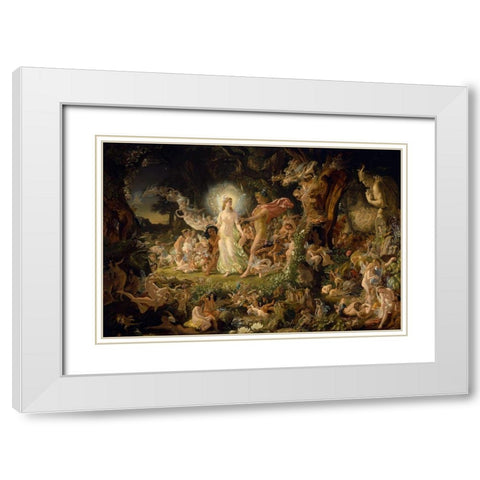 The Quarrel of Oberon and Titania White Modern Wood Framed Art Print with Double Matting by Paton, Sir Joseph Noel
