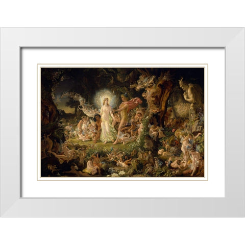 The Quarrel of Oberon and Titania White Modern Wood Framed Art Print with Double Matting by Paton, Sir Joseph Noel