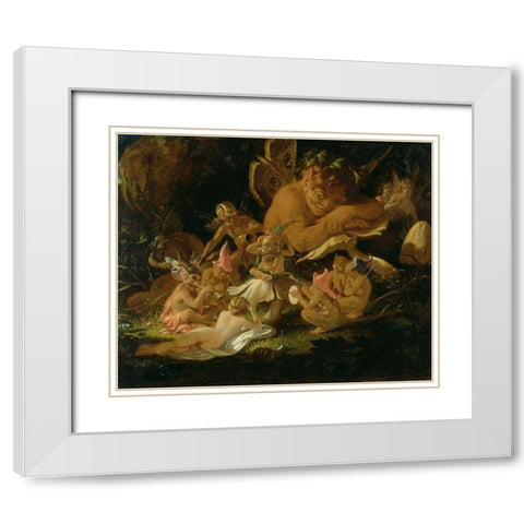 Puck and the Fairies from A Midsummer Nights Dream White Modern Wood Framed Art Print with Double Matting by Paton, Sir Joseph Noel