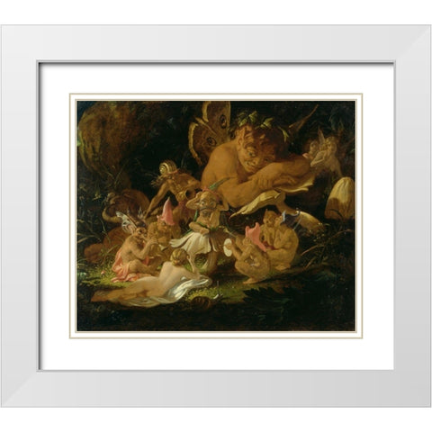 Puck and the Fairies from A Midsummer Nights Dream White Modern Wood Framed Art Print with Double Matting by Paton, Sir Joseph Noel