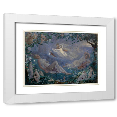 Scene from A Midsummer Nights Dream White Modern Wood Framed Art Print with Double Matting by Simmons, John