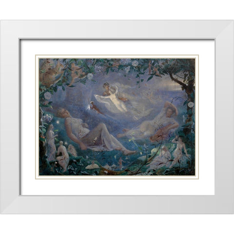 Scene from A Midsummer Nights Dream White Modern Wood Framed Art Print with Double Matting by Simmons, John