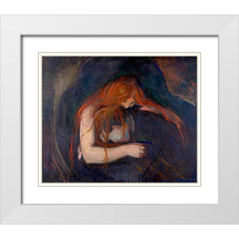 Vampire, 1895 White Modern Wood Framed Art Print with Double Matting by Munch, Edvard